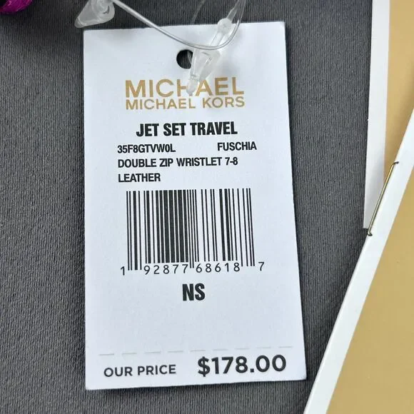 Michael Kors Pink Fuschia Leather Jet Set Travel Double Zip Wristlet Wallet - Picture 8 of 16